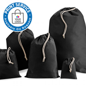 250mm Black Cotton Drawstring Bags 