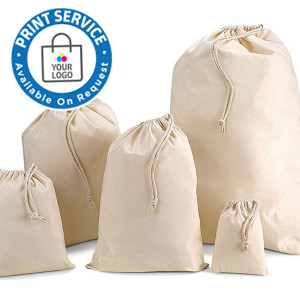 250mm Natural Cotton Drawstring Bags