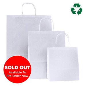 320mm White Eco Recycled Twisted Handle Paper Carrier Bags