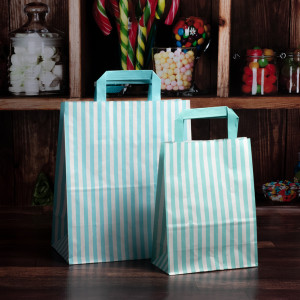 180mm Aqua Striped Paper Carrier Bags