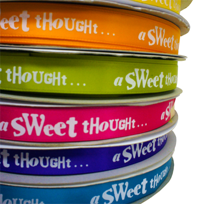 sweets thought printed ribbon in various colours