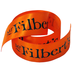 Mr Filberts orange printed ribbon 23mm wide